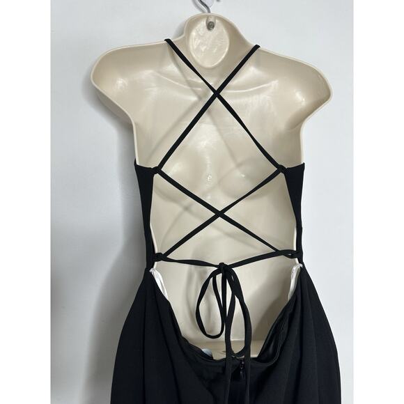 LULUS Be My Date Black Backless Lace Up V Neck Maxi Dress Size Large New - Picture 3 of 11